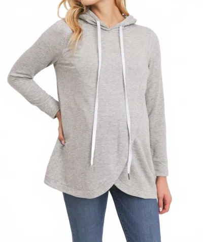 Hello Miz French Terry Crossover Maternity Nursing Hoodie In Heather Grey In Gray