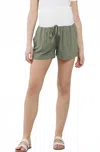 Hello Miz Linen Blend Maternity Shorts In Olive In Green