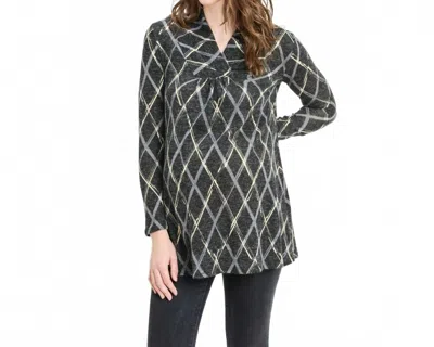 Hello Miz Plaid Shawl Collar Maternity Knit Tunic Sweater In Black