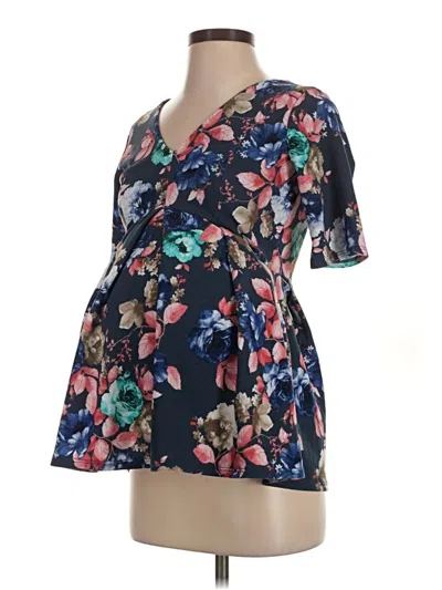 Pre-owned Hello Miz Short Sleeve Blouse In Blue