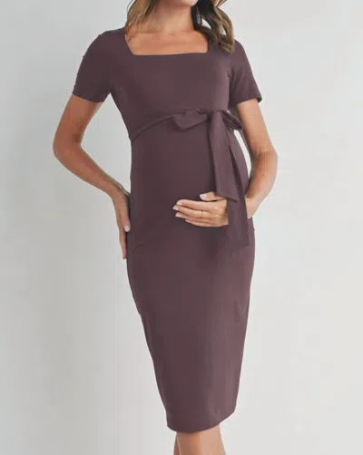 Hello Miz Square Neck Short Sleeve Maternity Dress In Mauve In Multi
