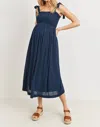 Hello Miz Tie Dress Smocked Maternity Midi Dress In Navy