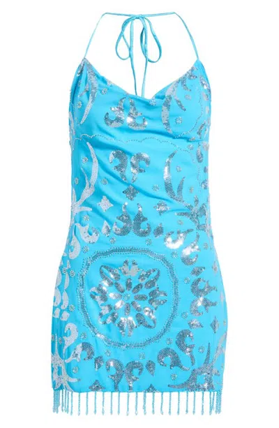 Hello Molly Diamond Dreams Sequin Halter Minidress In Blue