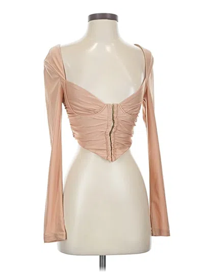 Pre-owned Hello Molly Long Sleeve Top Tan Sweetheart Neckline Tops