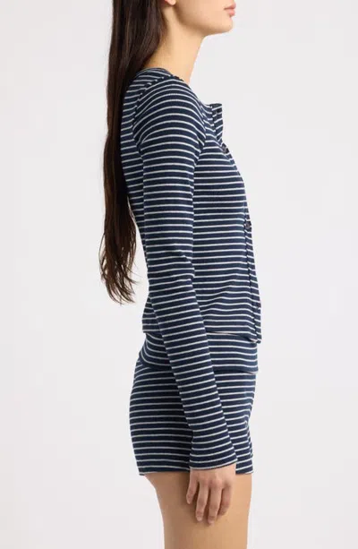 Hello Molly Luxe Rib Button Front Top In Navy Stripe