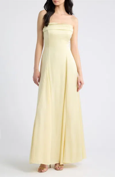 Hello Molly Moment Of Class Strapless Satin Gown In Yellow