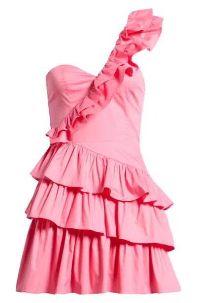 Hello Molly Precious Time Ruffle One-shoulder Minidress In Pink