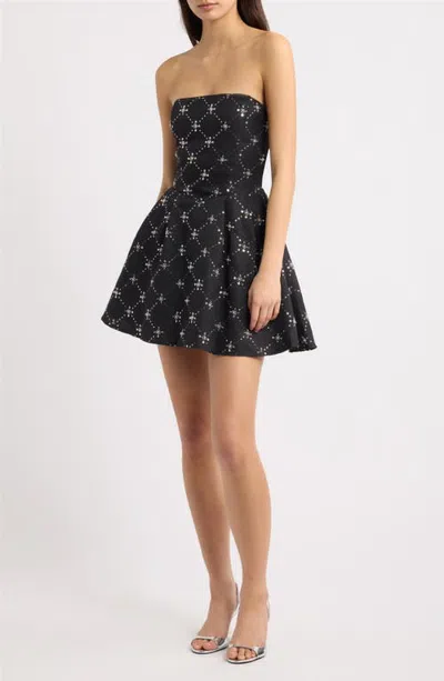 Hello Molly Private Jet Pending Strapless Minidress In Black