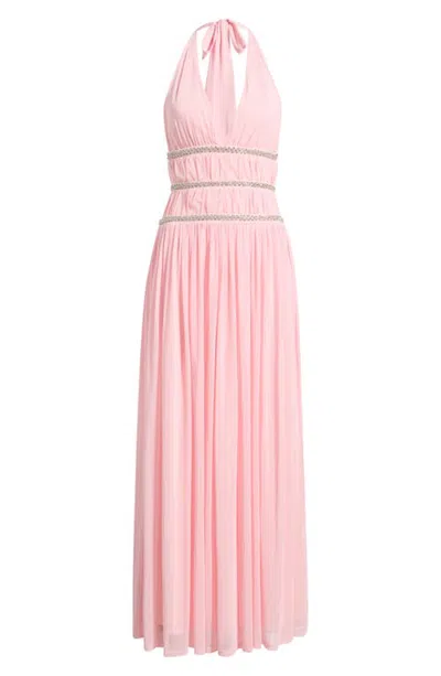Hello Molly Summer Sparkle Mesh Halter Neck Maxi Dress In Pink