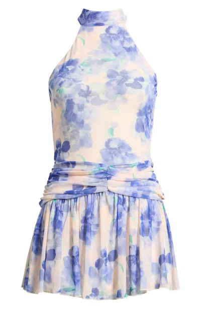 Hello Molly Sundown Soul Mesh Halter Neck Dress In Blue