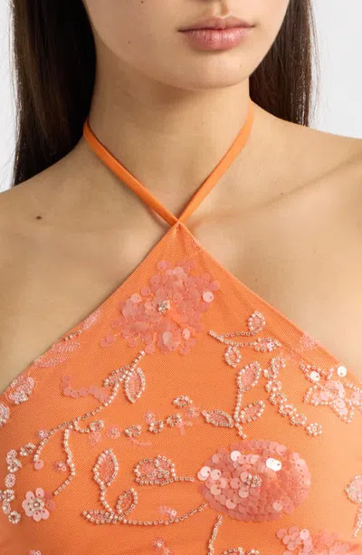Hello Molly Sunkissed Oasis Sequin Halter Top In Orange