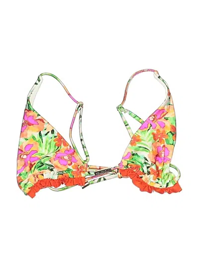 Pre-owned Hello Molly Swimsuit Top Orange Floral Pattern Swimwear