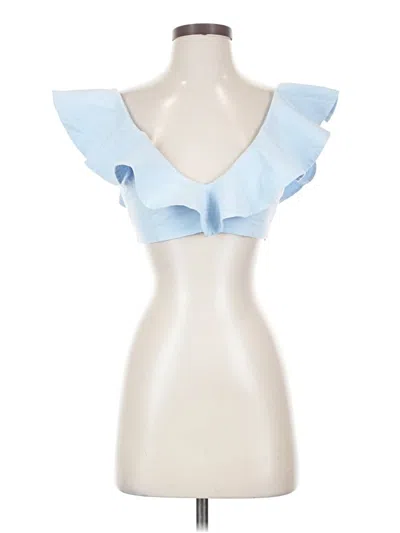 Pre-owned Hello Molly Tank Top Blue Ruffles Neckline Tops