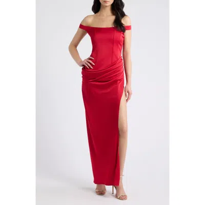 Hello Molly The After Party Off The Shoulder Corset Gown In Red