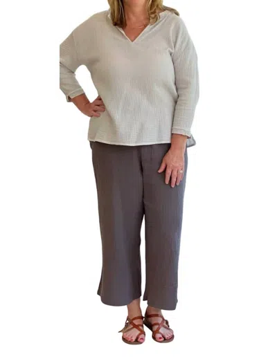 Hello Nite 3/4 Sleeve Gauze V Neck Top In White