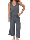 Hello Nite Gauze V Neck Shell Top In Grey In Grey
