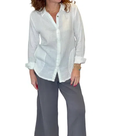 Hello Nite Long Sleeve Gauze Button Down In White