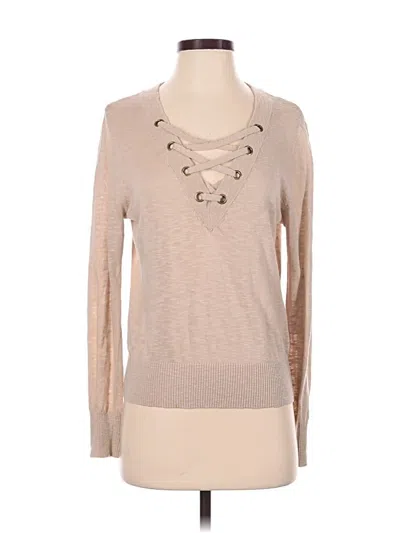Pre-owned Hello Nite Long Sleeve Top Tan Keyhole Neckline Tops