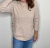 Hello Nite Plush Side Button Crew Top In Taupe In Grey