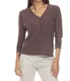 Hello Nite Wynn Three Quarter Sleeve Henley Top In Java In Multi