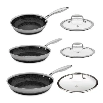 Hell's Kitchen Tri-clad Ss Hybrid 6 Piece Fry Pan + Lid Set In Black/ss