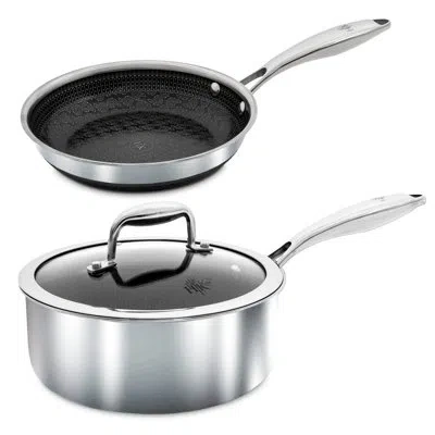 Hell's Kitchen Hybrid 3-piece Pot And Pan Starter Set With Lid In Stainless Steel