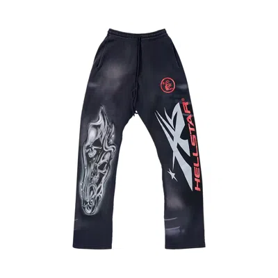 Pre-owned Hellstar Airbrushed Skull Flare Bottom Sweatpants 'midnight Dye Black'