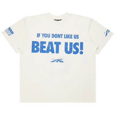 Pre-owned Hellstar Beat Us! T-shirt 'white/blue' In Cream
