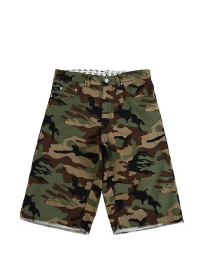 Hellstar Camouflage-print Raw-edge Shorts In Green