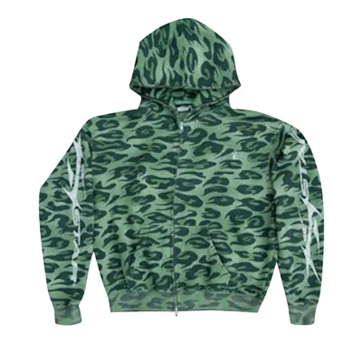 Pre-owned Hellstar Cheetah Zip-up Hoodie 'green' | Men's Size S