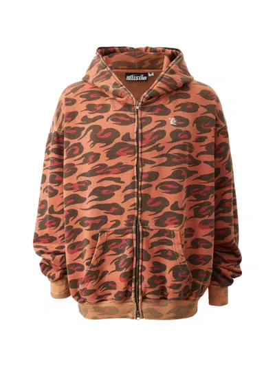 Hellstar Cheetah-print Sun-faded Hoodie In Orange