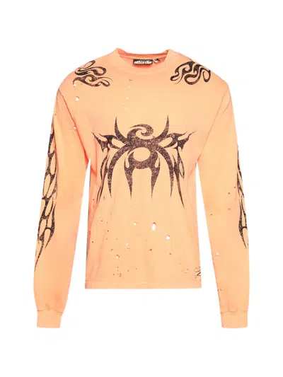 Hellstar Distressed Graphic-print T-shirt In Orange