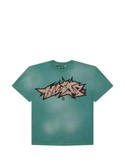 Hellstar Distressed Logo-print T-shirt In Green