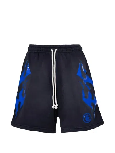 Hellstar Flame Logo Track Shorts In Blue