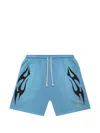 Hellstar Flame Shorts In Blue