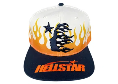 Pre-owned Hellstar Flame Vintage Snapback Hat In Cream/navy Blue
