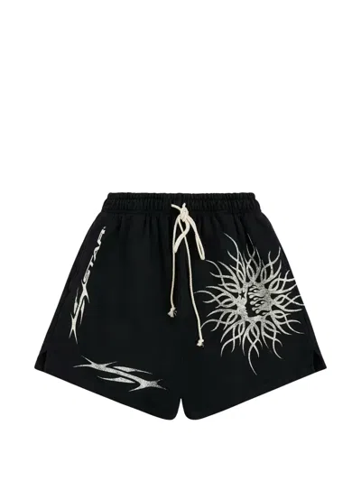Hellstar Mens Black Flame Yang Drawstring Cotton-jersey Shorts Xl