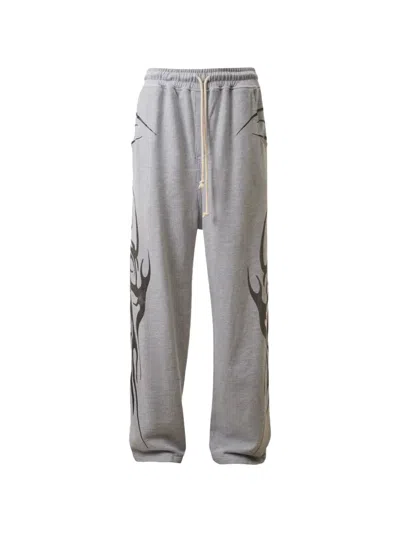 Hellstar Flame-print Track Pants In Gray