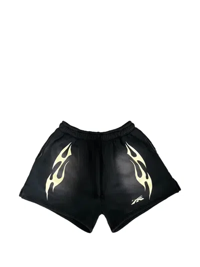 Hellstar Flame-print Track Shorts In Black