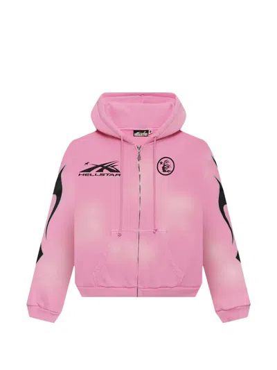 Hellstar Flame-print Zip-up Hoodie In Pink