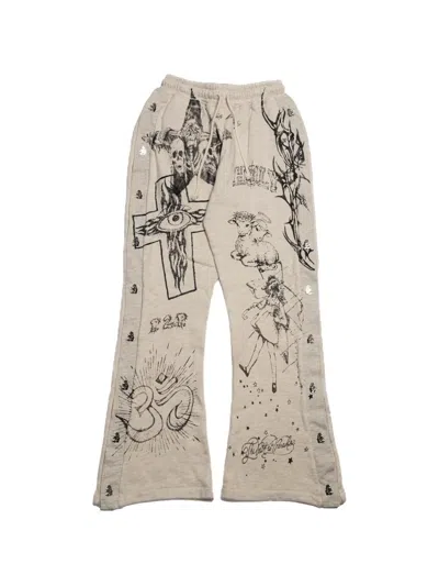 Hellstar Graffiti-print Flared Track Pants In Neutral