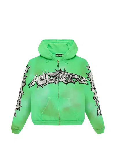 Hellstar Graffiti-print Zip-up Hoodie In Green