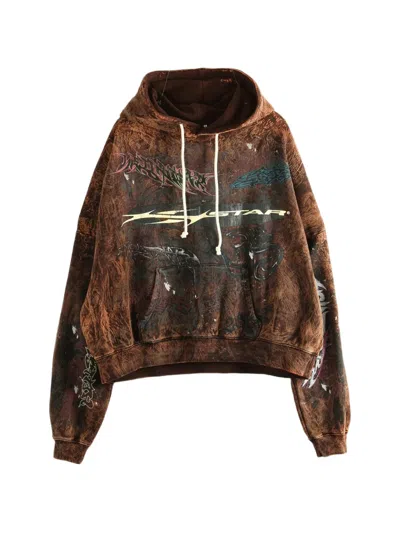 Hellstar H Star Graffiti-print Hoodie In Brown