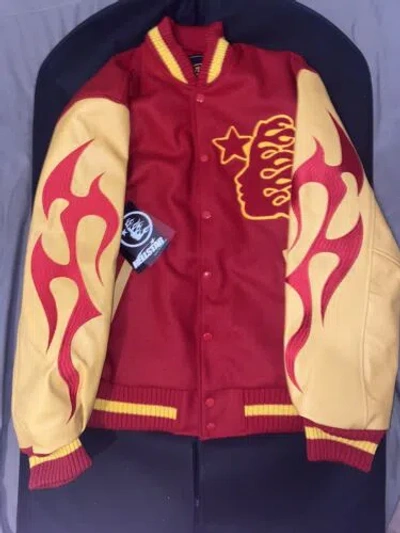 Pre-owned Hellstar In Hand  Records Werewolf Letterman Jacket - Size Xlarge In Red