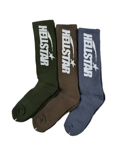 Hellstar Logo-detail Socks (set Of Three) In Green