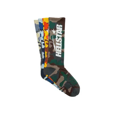 Pre-owned Hellstar Logo Socks (4 Pack) 'camo' In Multi-color