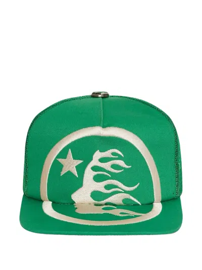 Hellstar Logo Trucker Snapback Hat In Green
