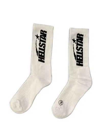 Hellstar Logo-intarsia Ribbed-knit Socks (set Of Two) In White