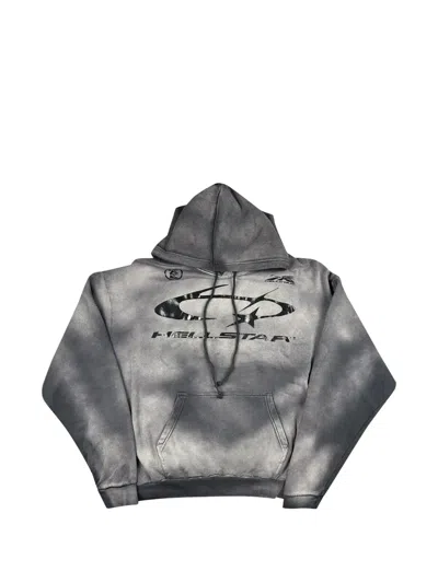 Hellstar Logo-print Acid-wash Hoodie In Gray