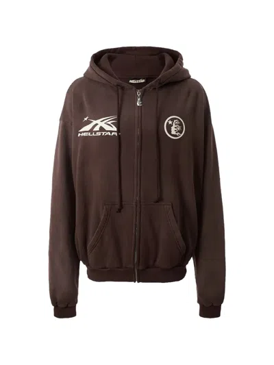 Hellstar Logo-print Zip-up Hoodie In Brown
